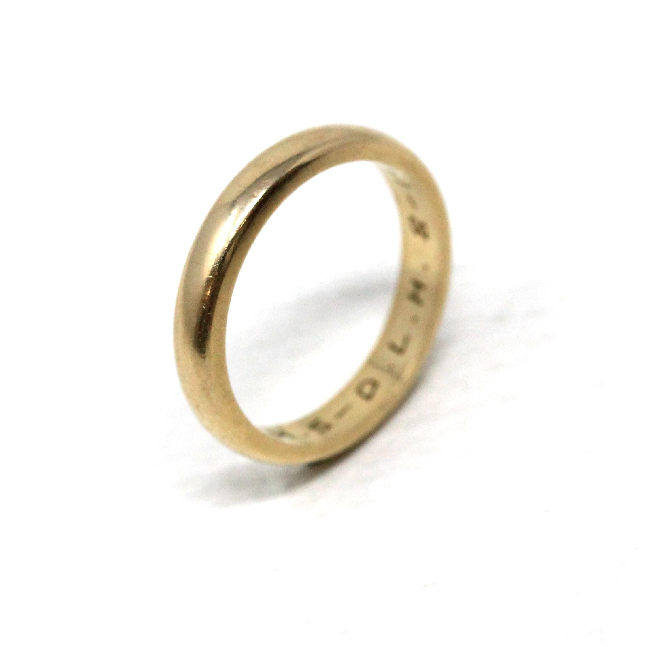 Dated 1952 Band - Mid Century 14k Yellow Gold Half Round 3.2 MM Band - Vintage Size 5 Retro Era Fine Precious Inscribed Wedding Jewelry