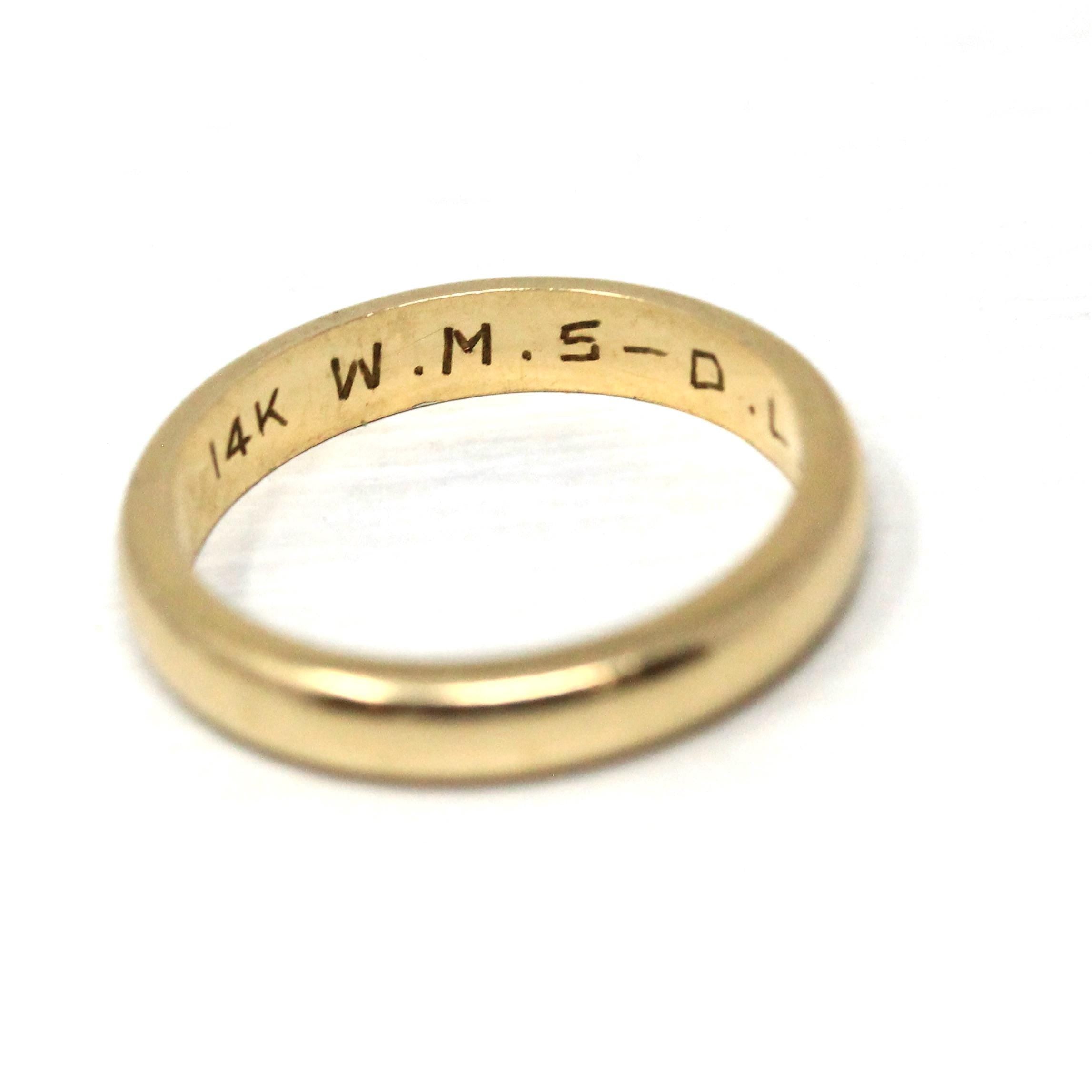 Dated 1952 Band - Mid Century 14k Yellow Gold Half Round 3.2 MM Band - Vintage Size 5 Retro Era Fine Precious Inscribed Wedding Jewelry