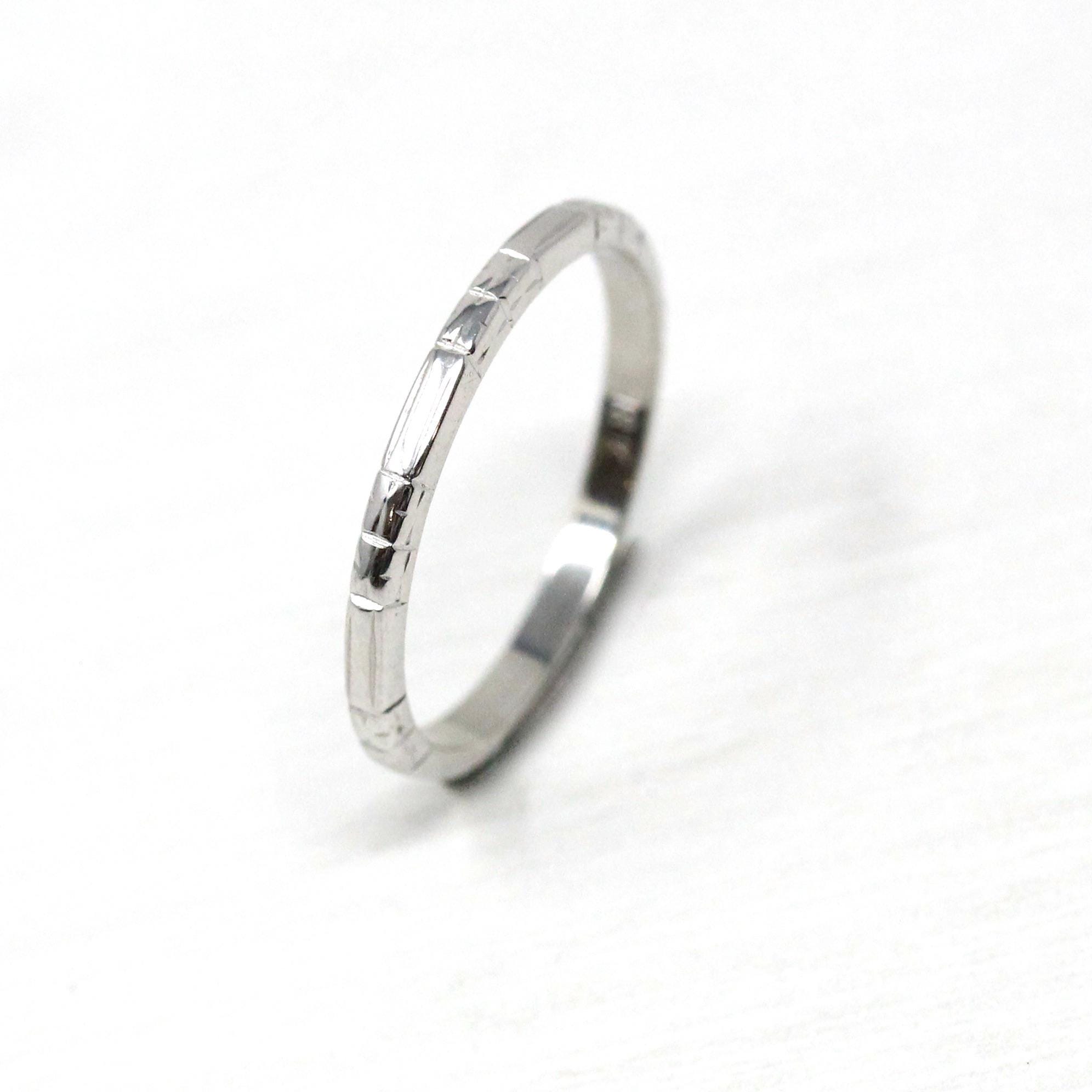 Art Deco Wedding Band - Vintage 18k White Gold Flower Stations Eternity Ring - Circa 1930s Era Size 5 1/2 Fine Bridal Stacking Jewelry