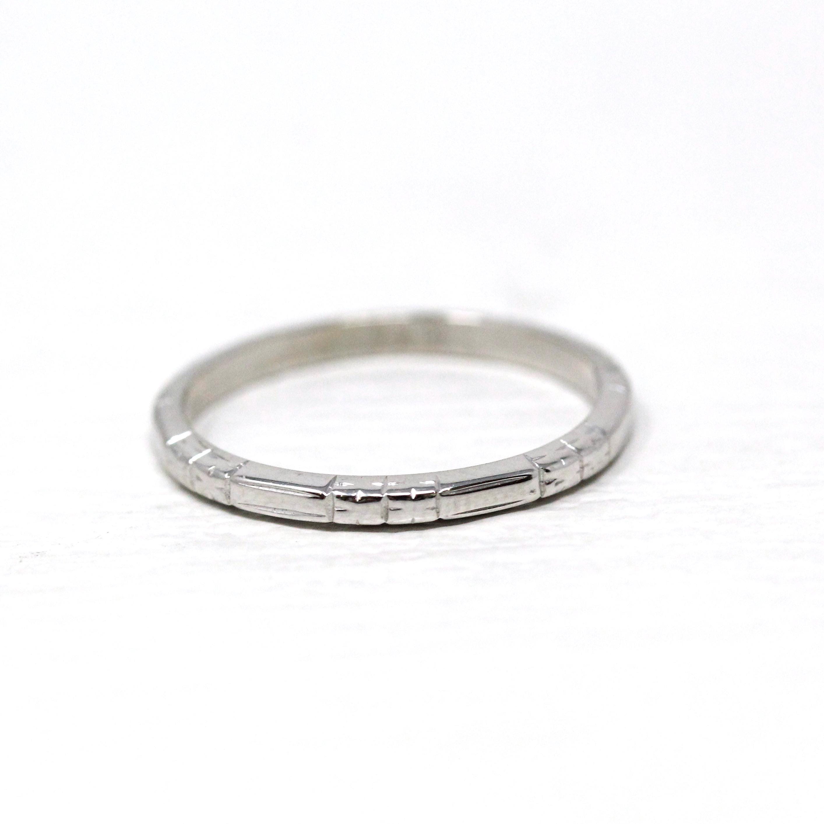 Art Deco Wedding Band - Vintage 18k White Gold Flower Stations Eternity Ring - Circa 1930s Era Size 5 1/2 Fine Bridal Stacking Jewelry