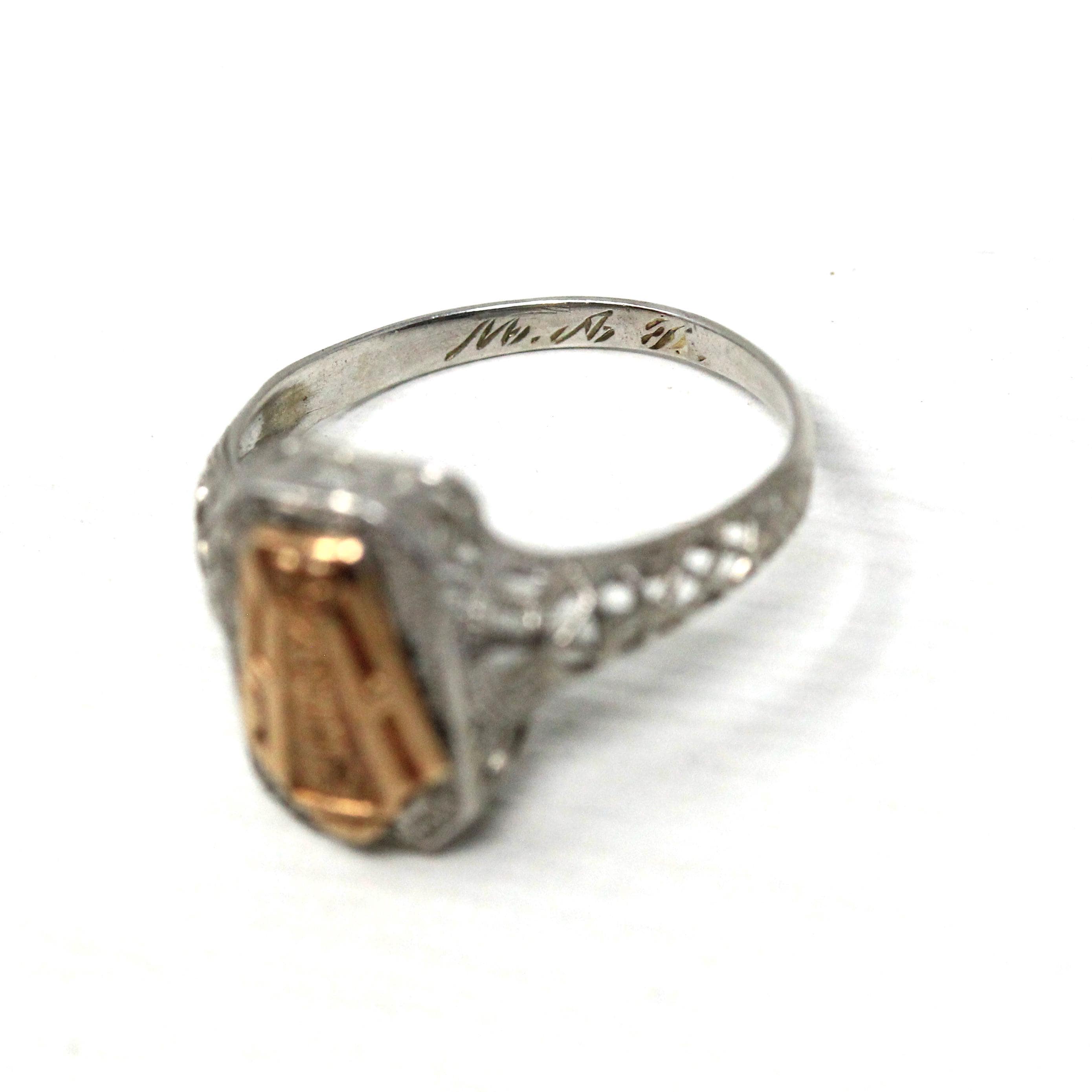 Dated 1929 Ring - Art Deco 10k White & Rose Gold High School