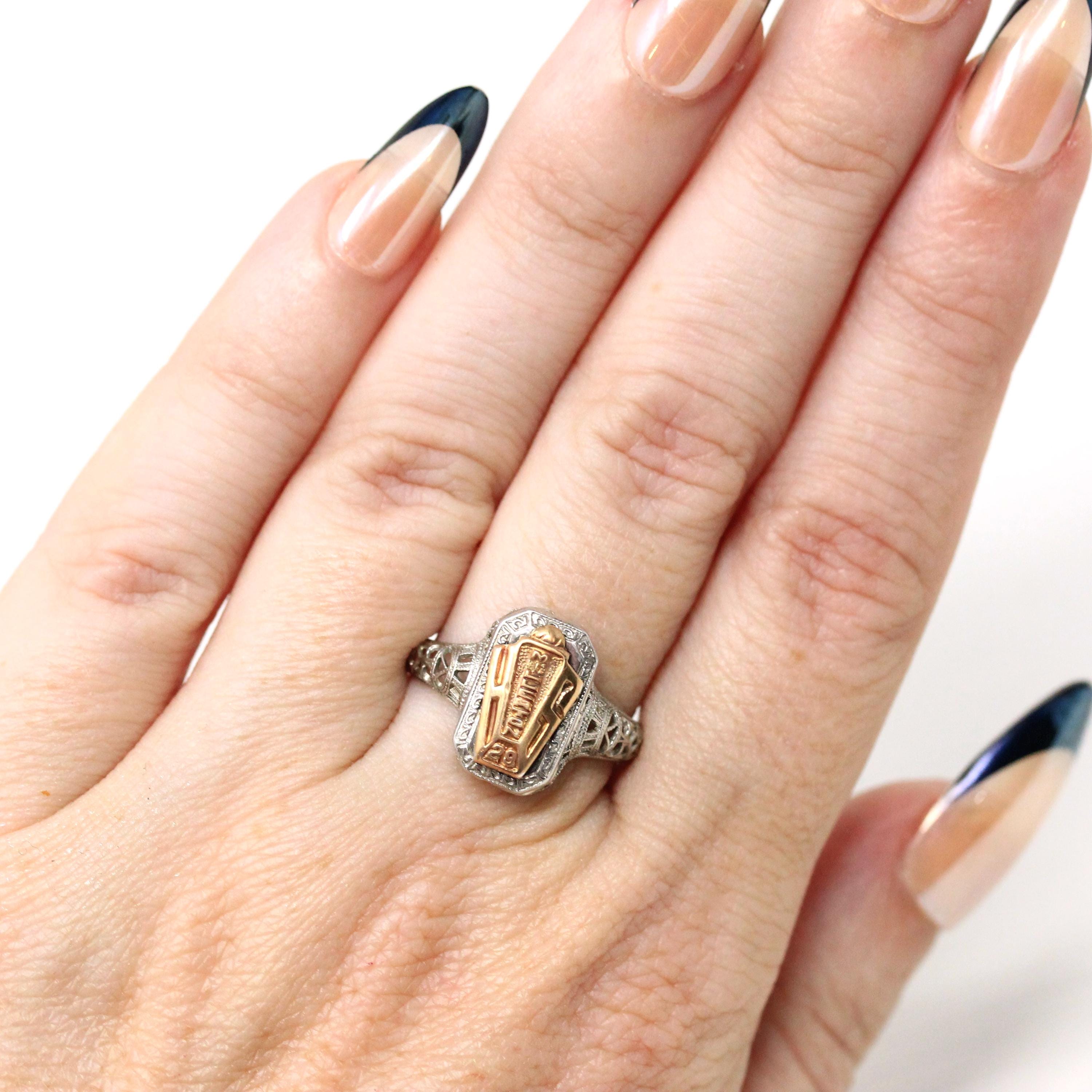 Dated 1929 Ring Art Deco 10k White Rose Gold High School