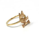 Vintage Cat Ring - Retro 14k Yellow Gold Feline Conversion Dainty Band - Circa 1960s Era Size 6 3/4 Animal Statement Diamond Fine Jewelry