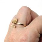 Vintage Cat Ring - Retro 14k Yellow Gold Feline Conversion Dainty Band - Circa 1960s Era Size 6 3/4 Animal Statement Diamond Fine Jewelry