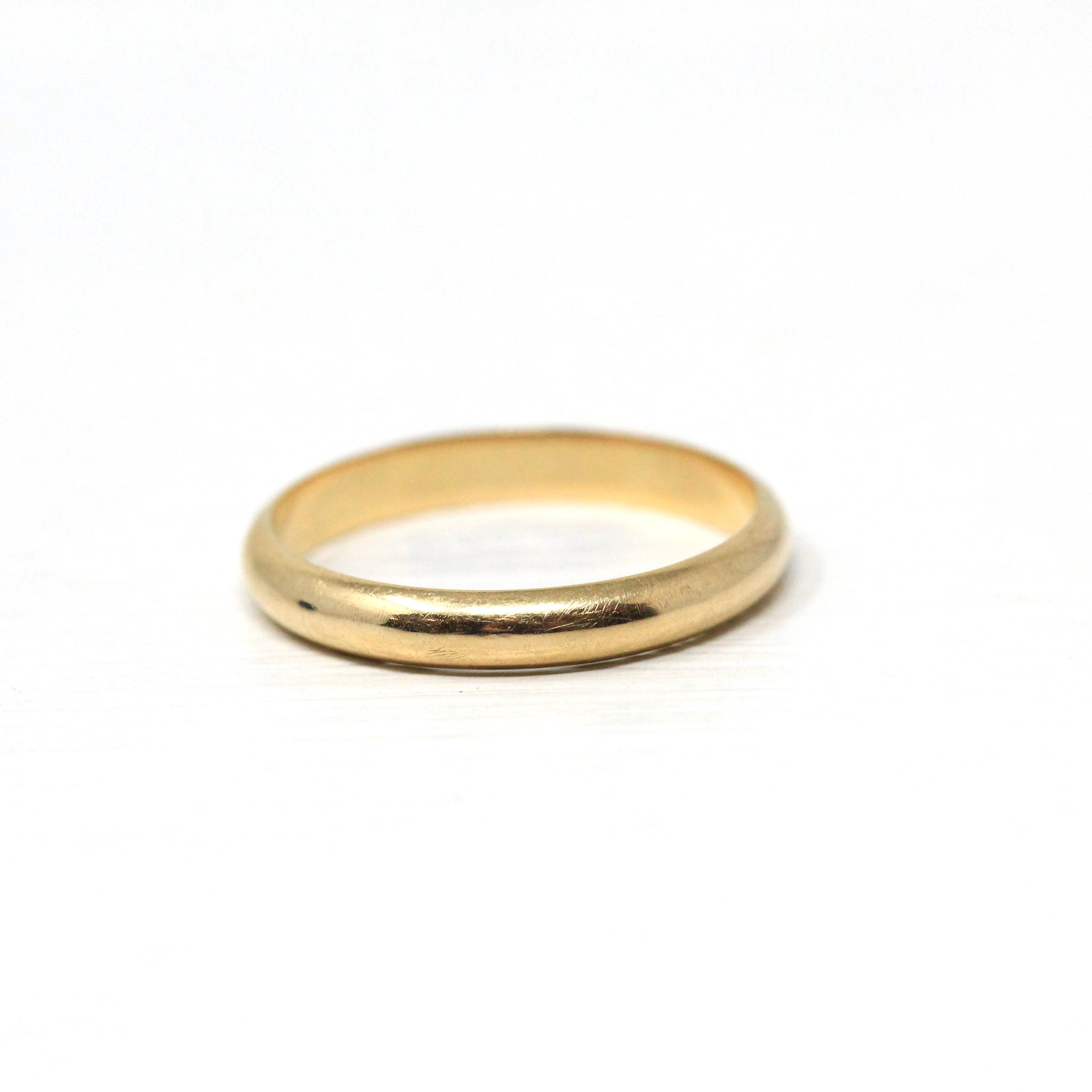 Vintage Wedding Band - 14k Yellow Gold Plain Simple Unadorned Minimal Unisex Ring - Retro Size 10 1/2 Stacking Men's Women's Bridal Jewelry