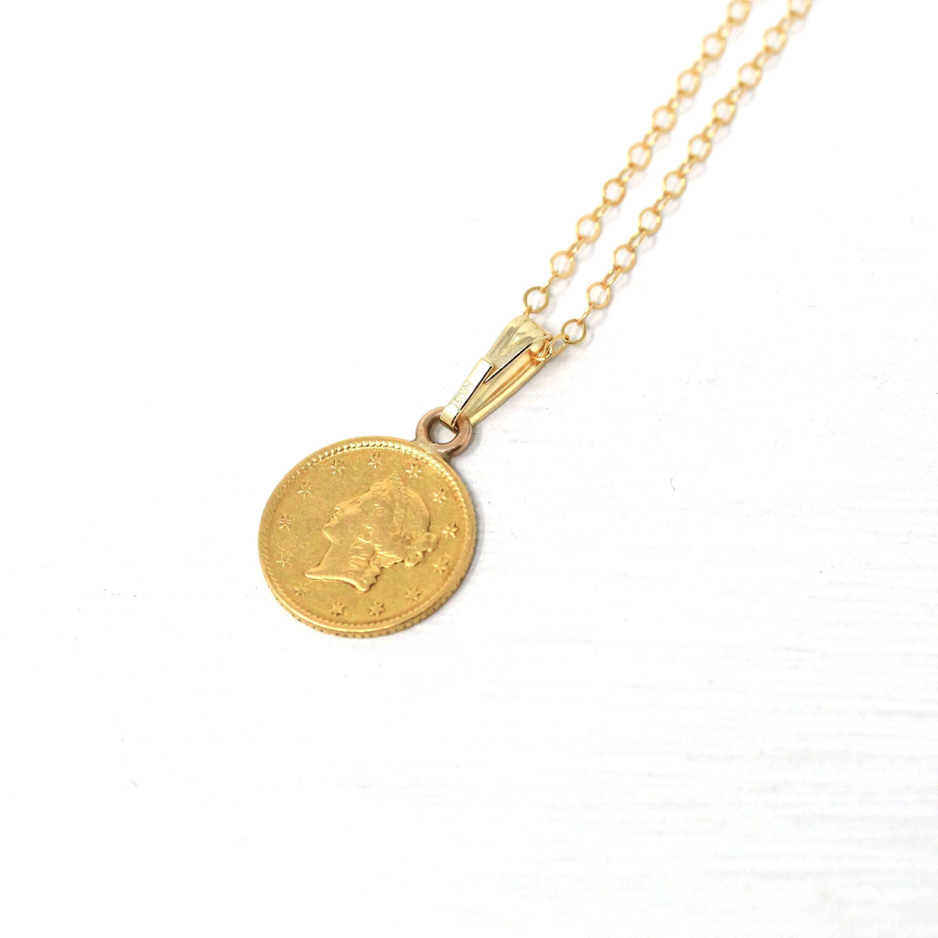 Victorian Love Token - Antique 22k Yellow Gold Charm Coin Pendant - Vintage Circa 1890s Era Engraved "HVB" Liberty Head Fine Jewelry