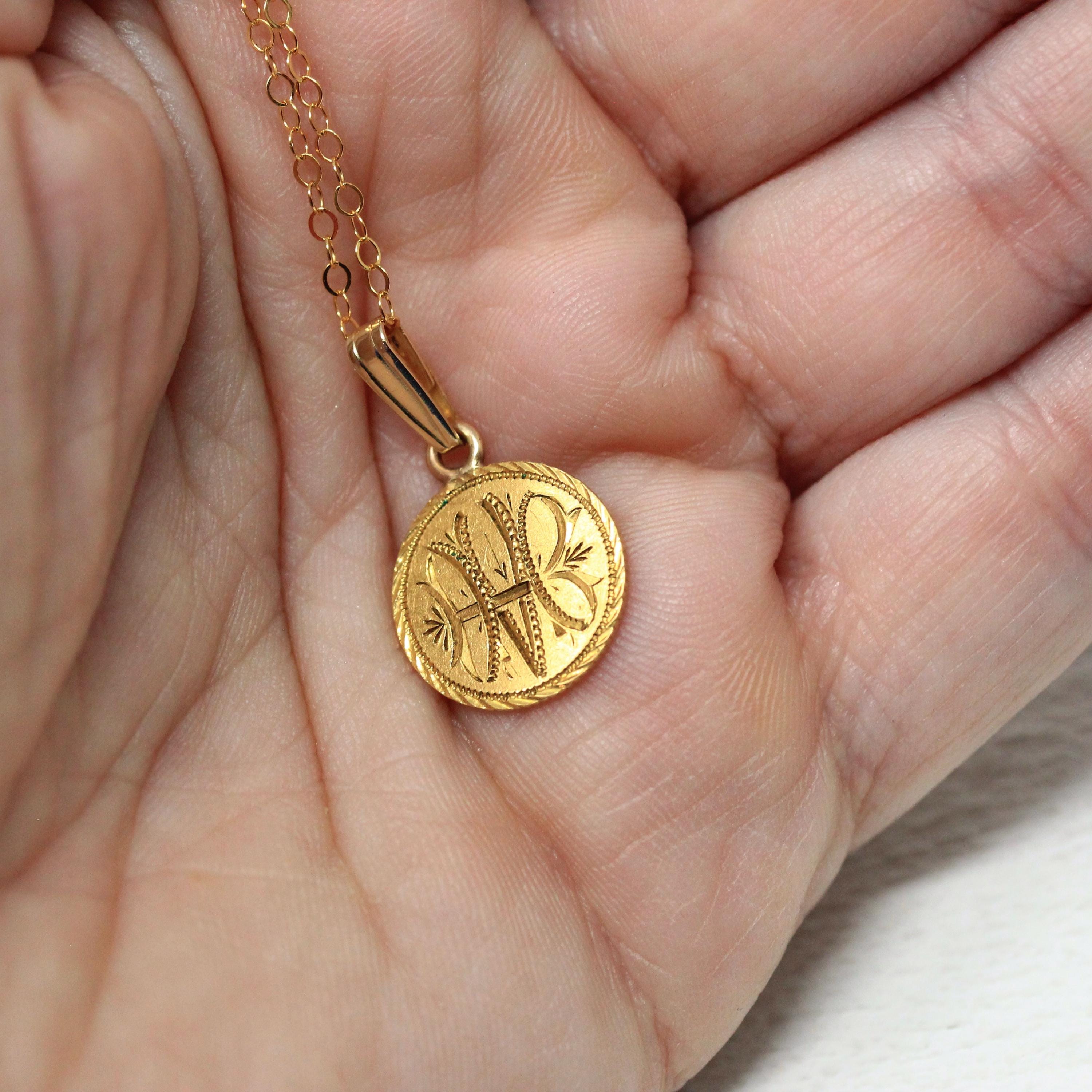 Victorian Love Token - Antique 22k Yellow Gold Charm Coin Pendant - Vintage Circa 1890s Era Engraved "HVB" Liberty Head Fine Jewelry