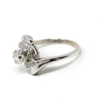 Mid Century Ring - Vintage 14k White Gold Genuine .50 CTW Diamond Swirl Bypass Halo - Circa 1950s Retro Era Size 6 Fine Engagement Jewelry
