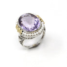 Genuine Amethyst Ring - Art Deco 14k White Gold Purple Gemstone Seed Pearl Halo - Vintage Circa 1930s Era Size 6 3/4 Filigree Flower Jewelry