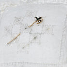 Antique Axe Stick Pin - Edwardian 14k Yellow Gold Turquoise & Seed Pearls - Vintage Early 1900s Men's Unisex Accessory Hat Tie Fine Jewelry