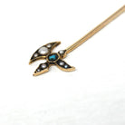 Antique Axe Stick Pin - Edwardian 14k Yellow Gold Turquoise & Seed Pearls - Vintage Early 1900s Men's Unisex Accessory Hat Tie Fine Jewelry