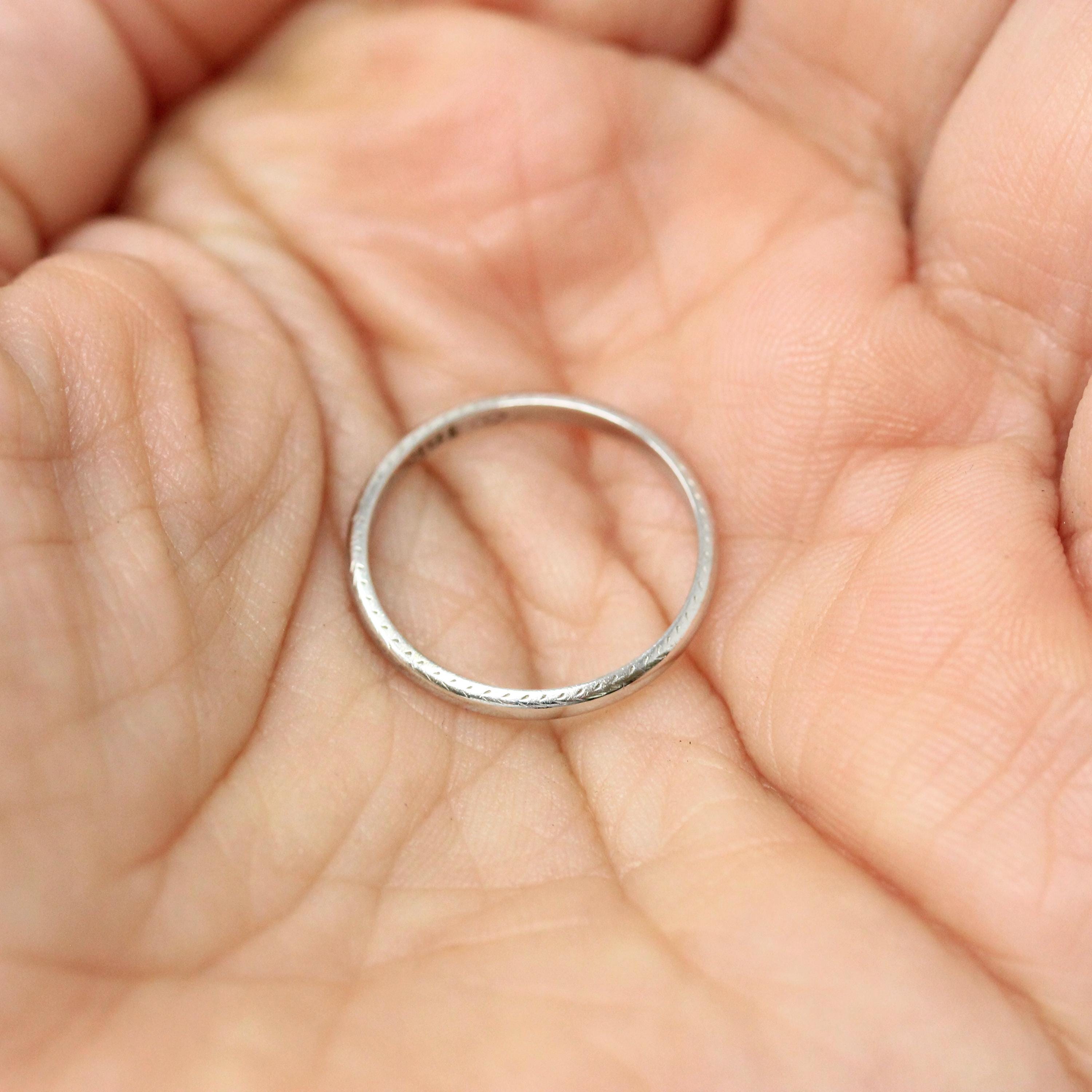 Art Deco Wedding Band - Vintage Era 18k White Gold Eternity Wheat Design Ring - Dated 1929 Size 4 3/4 Wedding Bridal Stacking Fine Jewelry