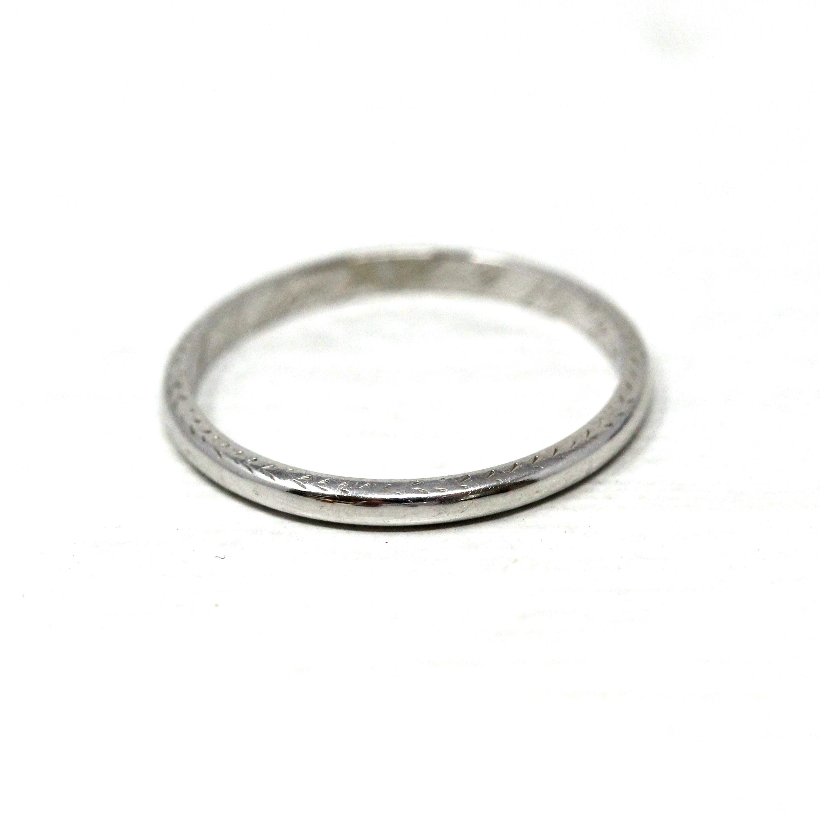 Art Deco Wedding Band - Vintage Era 18k White Gold Eternity Wheat Design Ring - Dated 1929 Size 4 3/4 Wedding Bridal Stacking Fine Jewelry