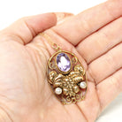 Genuine Amethyst Necklace - Victorian 14k Yellow Gold Cultured Pearls Grape Pendant - Antique Circa 1890s Era Fashion Accessory Fine Jewelry