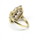 Diamond Shield Ring - Estate 14k Yellow & White Gold Genuine Gemstones Art Nouveau Style - Modern Size 8 Vintage Inspired Two Tone Jewelry
