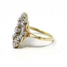 Diamond Shield Ring - Estate 14k Yellow & White Gold Genuine Gemstones Art Nouveau Style - Modern Size 8 Vintage Inspired Two Tone Jewelry