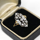 Diamond Shield Ring - Estate 14k Yellow & White Gold Genuine Gemstones Art Nouveau Style - Modern Size 8 Vintage Inspired Two Tone Jewelry