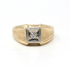 Vintage Diamond Ring - Retro 10k Yellow & White Gold Natural Gemstone Men's Unisex Wedding Band - Circa 1970s Era Size 9 1/2 Fine Jewelry