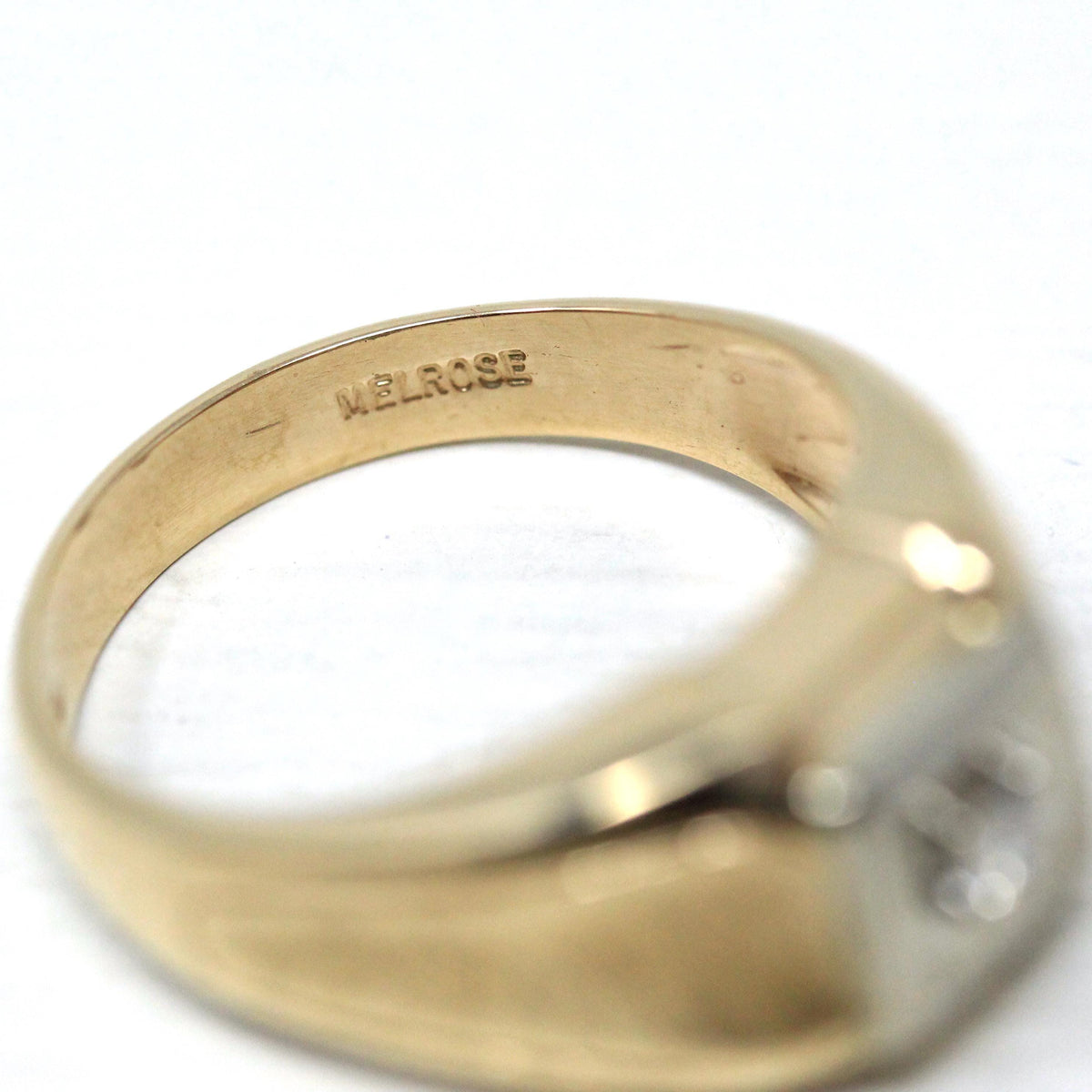 Vintage Diamond Ring - Retro 10k Yellow & White Gold Natural Gemstone Men's Unisex Wedding Band - Circa 1970s Era Size 9 1/2 Fine Jewelry