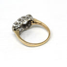 Vintage Sweetheart Ring - Mid Century 10k Yellow & White Gold Double Heart Promise Love - Circa 1950s Era Size 4 Statement Fine 50s Jewelry