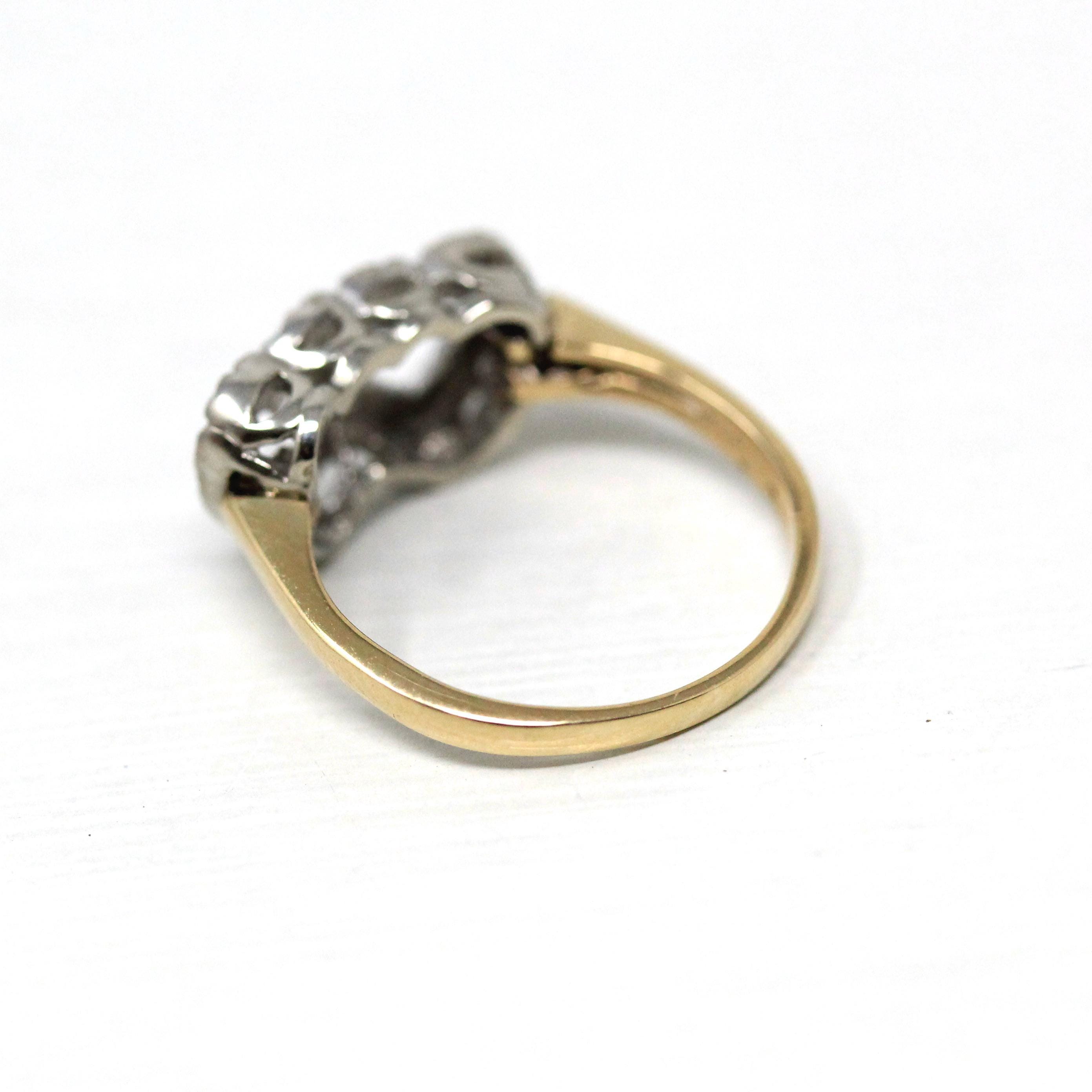 Vintage Sweetheart Ring - Mid Century 10k Yellow & White Gold Double Heart Promise Love - Circa 1950s Era Size 4 Statement Fine 50s Jewelry