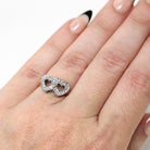 Vintage Sweetheart Ring - Mid Century 10k Yellow & White Gold Double Heart Promise Love - Circa 1950s Era Size 4 Statement Fine 50s Jewelry