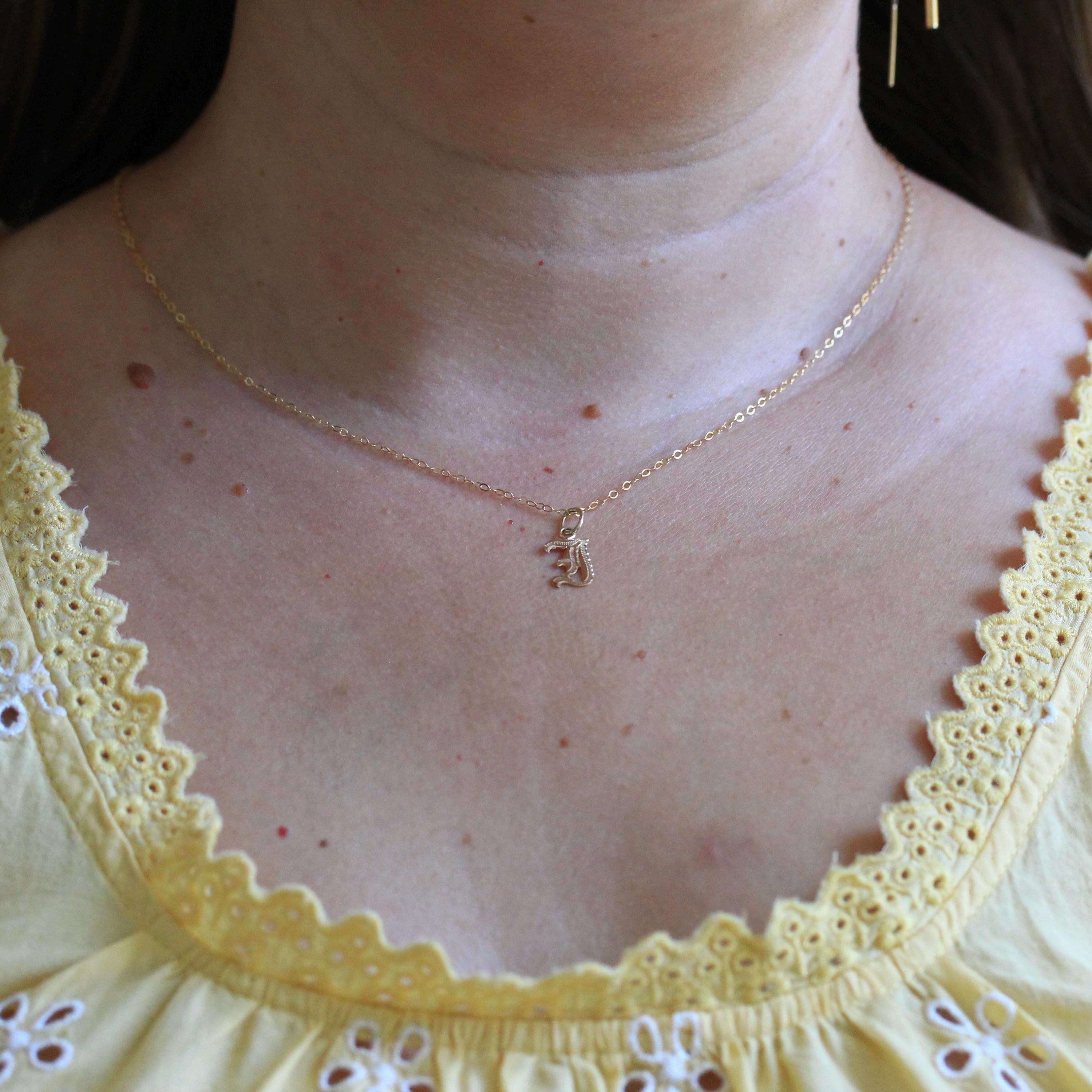 Letter "I" Charm - Art Deco 10k Yellow Gold Initial Old English Style Pendant Necklace - Vintage Circa 1930s Era Dainty Figural Fine Jewelry