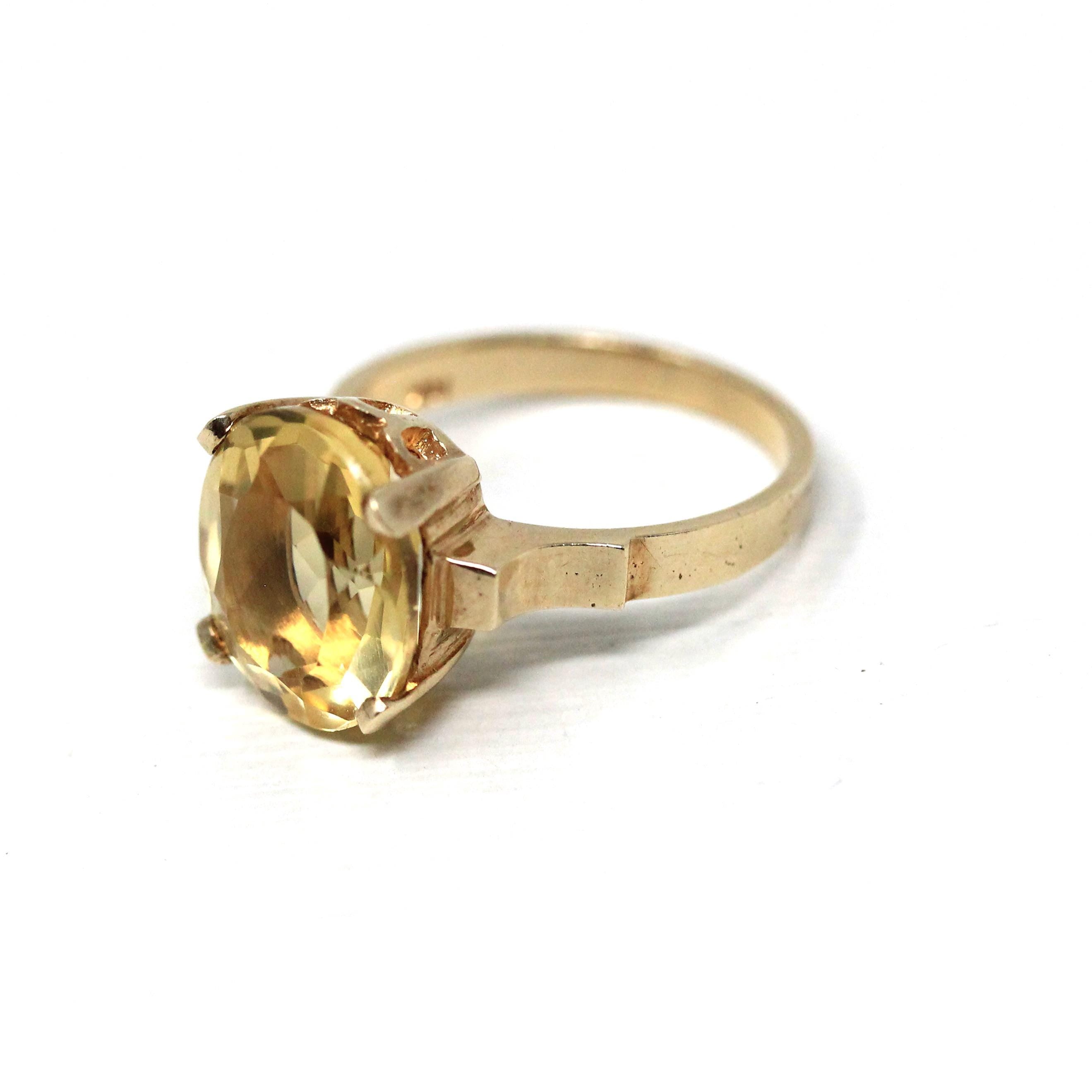 Genuine Citrine Ring - Retro 10k Yellow Gold Oval Faceted Gem - Vintage Circa 1960s Size 6 New Old Stock November Birthstone Fine Jewelry