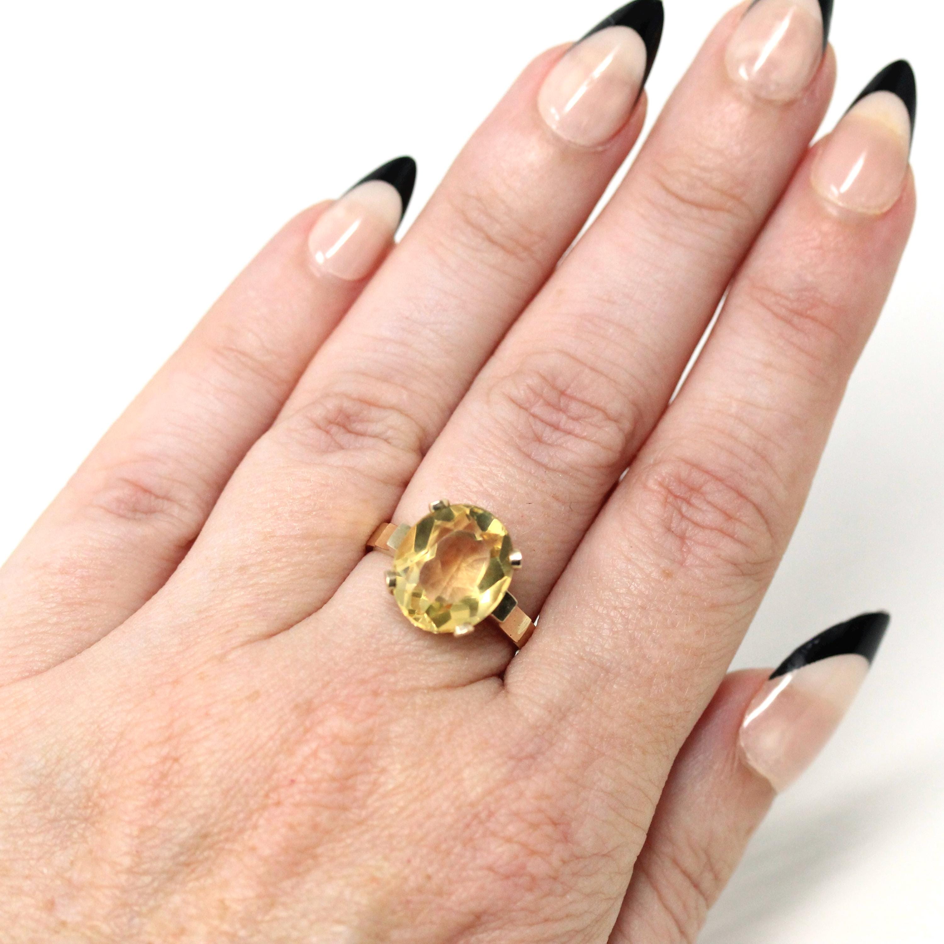 Genuine Citrine Ring - Retro 10k Yellow Gold Oval Faceted Gem - Vintage Circa 1960s Size 6 New Old Stock November Birthstone Fine Jewelry
