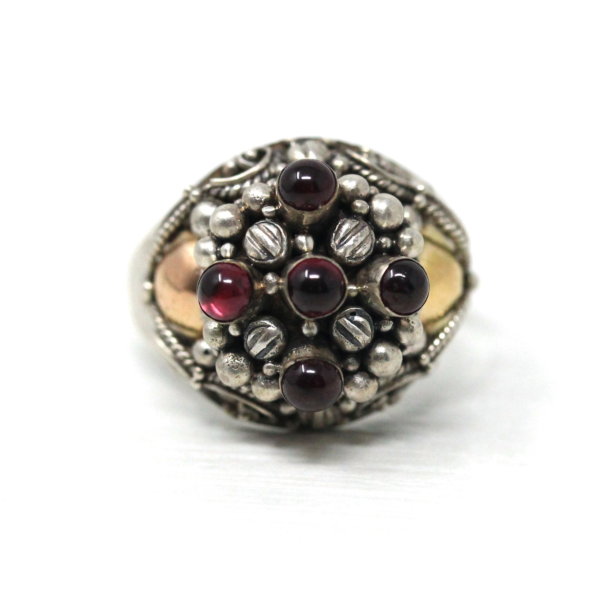 Vintage Garnet Ring Estate Sterling Silver 18k Yellow Gold Red