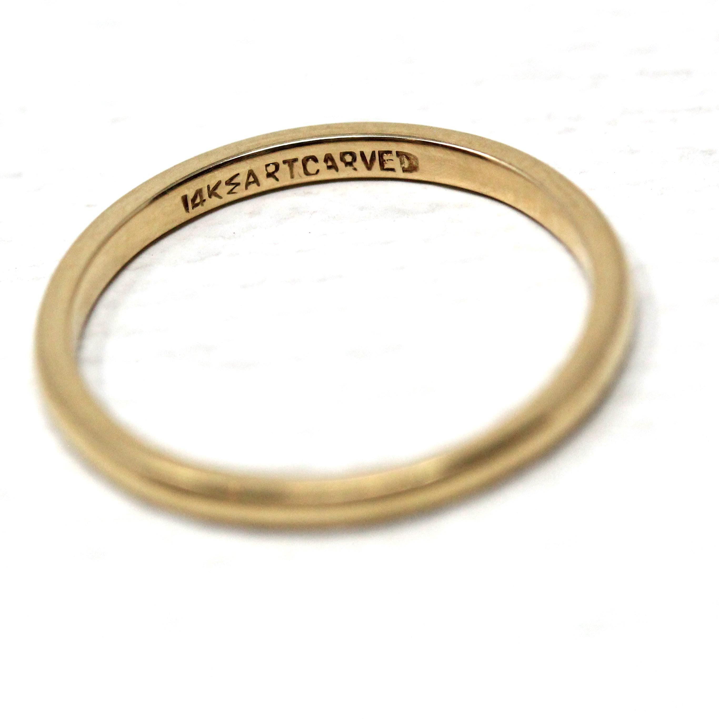 Vintage Wedding Band - Retro 14k Yellow Gold Plain Circa 1940s Ring - Size 4.5 Signed Art Carved J.R. Wood Bridal Stacking Fine 40s Jewelry