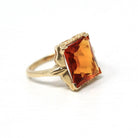 Simulated Citrine Ring - Retro 10k Yellow Gold Rectangular Faceted Orange Glass Stone - Circa 1940s Era Size 6 Fine New Old Stock Jewelry