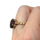 Simulated Amethyst Ring - Retro 10k Yellow Gold Oval Faceted Purple Glass Stone - Circa 1940s Era Size 6 1/2 Fine New Old Stock 40s Jewelry