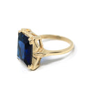 Simulated Sapphire Ring - Retro 10k Yellow Gold Rectangular Faceted Blue Glass Stone - Circa 1940s Era Size 5 3/4 Fine New Old Stock Jewelry