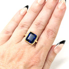 Simulated Sapphire Ring - Retro 10k Yellow Gold Rectangular Faceted Blue Glass Stone - Circa 1940s Era Size 5 3/4 Fine New Old Stock Jewelry