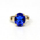 Retro Statement Ring - Vintage Era 10k Yellow Gold Oval Cut Simulated Sapphire Statement - Circa 1940s Size 6 Solitaire Glass Fine Jewelry