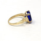 Retro Statement Ring - Vintage Era 10k Yellow Gold Oval Cut Simulated Sapphire Statement - Circa 1940s Size 6 Solitaire Glass Fine Jewelry