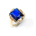Created Spinel Ring - Retro 10k Yellow Gold Rectangular Faceted Blue Stone - Vintage Circa 1960s Era Size 6 1/2 New Old Stock Fine Jewelry