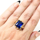 Created Spinel Ring - Retro 10k Yellow Gold Rectangular Faceted Blue Stone - Vintage Circa 1960s Era Size 6 1/2 New Old Stock Fine Jewelry