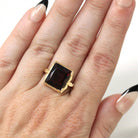 Simulated Amethyst Ring - Retro 10k Yellow Gold Rectangular Faceted Purple Glass Stone - Circa 1940s Era Size 6 Fine New Old Stock Jewelry