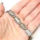 Forget Me Not Bracelet - Retro Sterling Silver Engraved Floral Panels 6 Inches - Vintage Dated 1945 Engraved Names Flower Family Jewelry