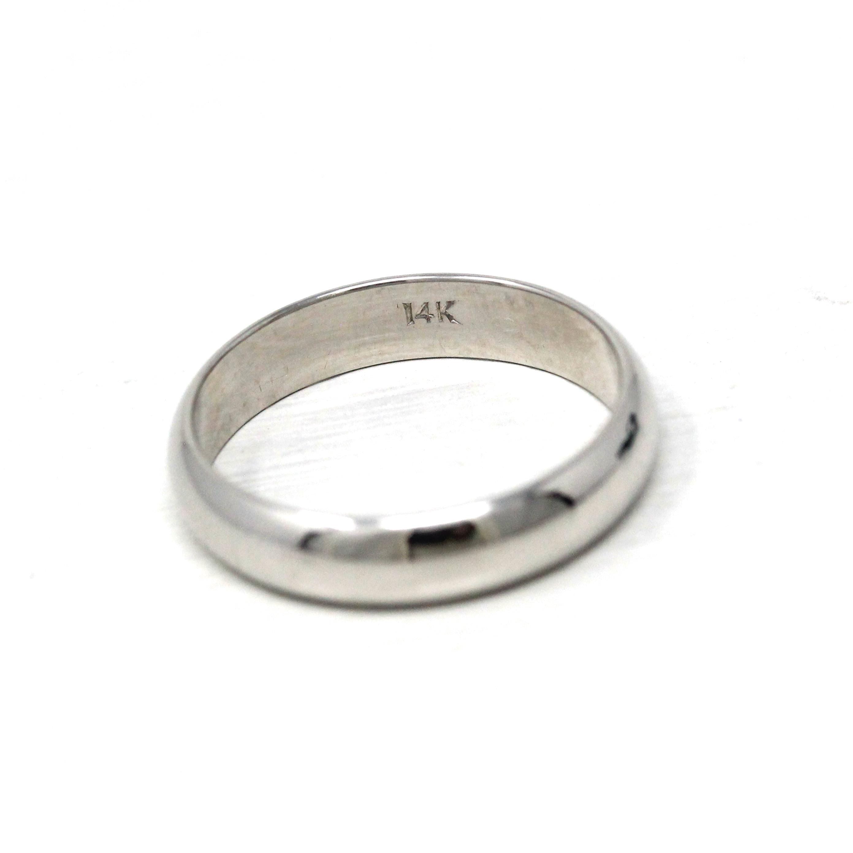 Mid Century Wedding Band - Vintage 14k White Gold Plain Bridal Ring - Circa 1950s Era Size 9 3/4 Men's Unisex Wide Polished Fine 50s Jewelry