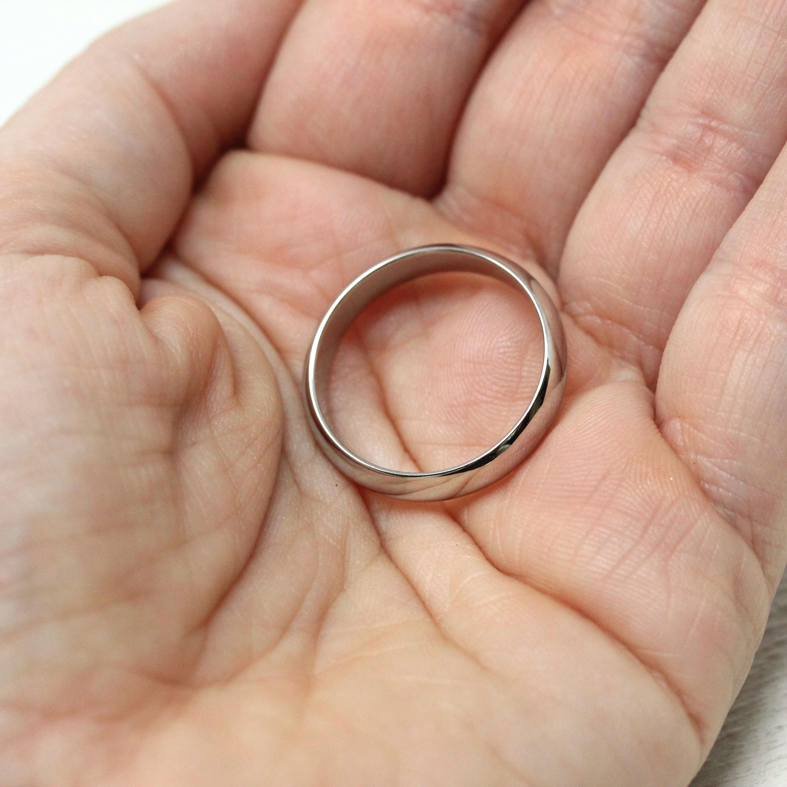 Mid Century Wedding Band - Vintage 14k White Gold Plain Bridal Ring - Circa 1950s Era Size 9 3/4 Men's Unisex Wide Polished Fine 50s Jewelry