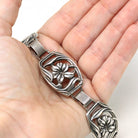 Vintage Flower Bracelet - Retro Sterling Silver Floral Nature Inspired Panel Clasp Statement - Circa 1960s Era Fashion Accessory 60s Jewelry