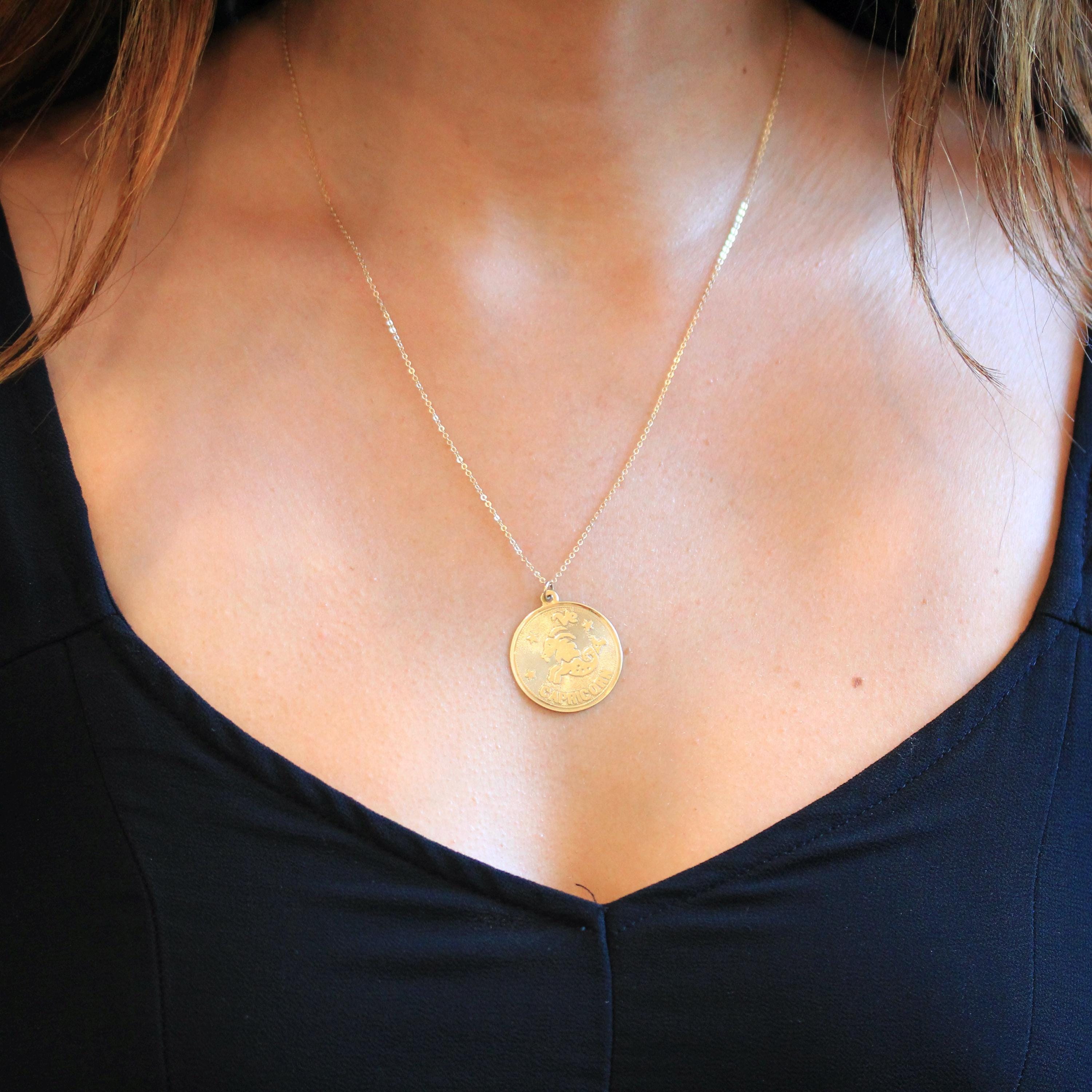 Vintage Capricorn Necklace - Retro 14k Yellow Gold Sea Goat Astrological Sign Pendant - Dated Christmas 1977 Zodiac Earth Element Jewelry