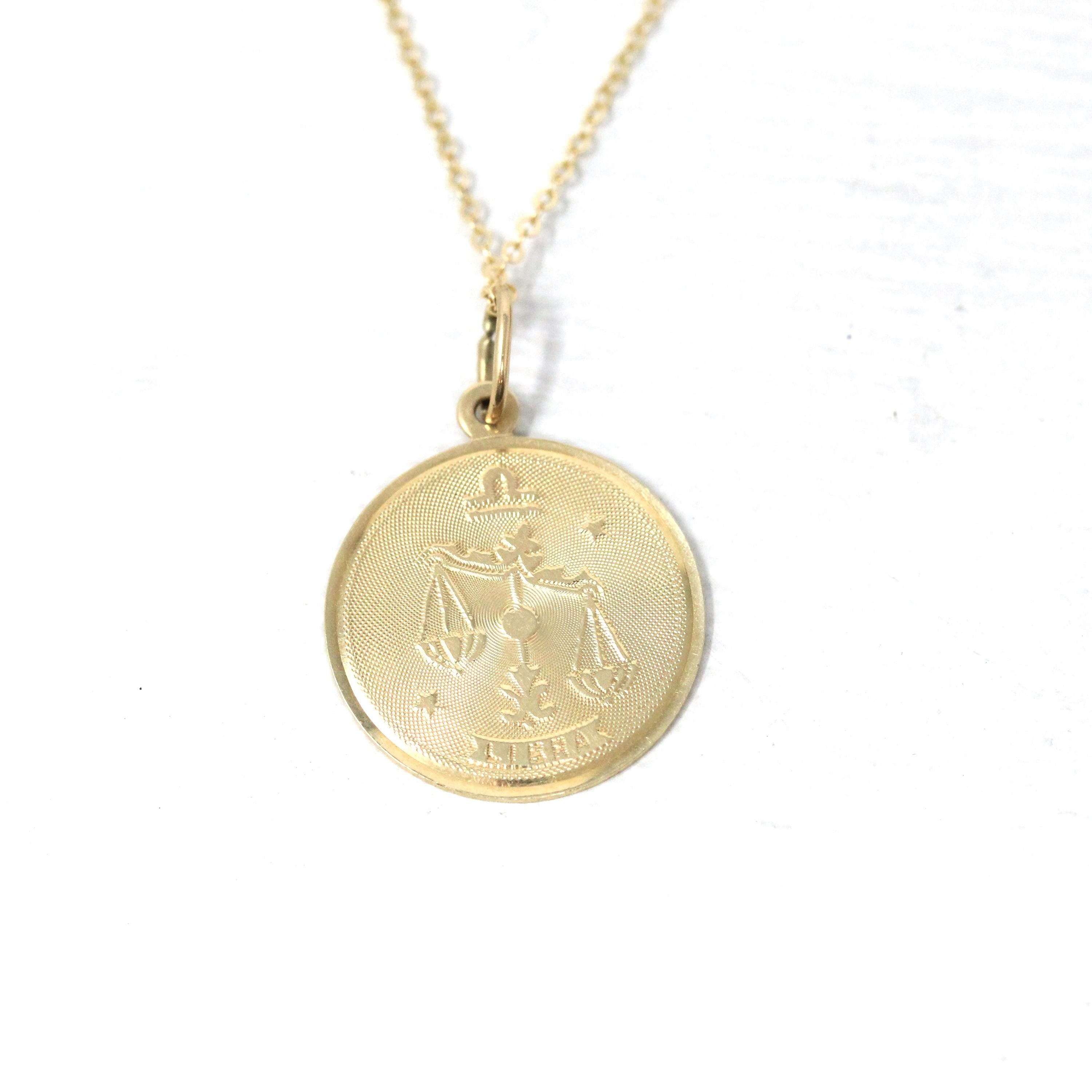 Vintage Libra Pendant - Retro 14k Yellow Gold Scales Astrological Sign Necklace - Circa 1970s Era Zodiac Celestial Air Element Fine Jewelry