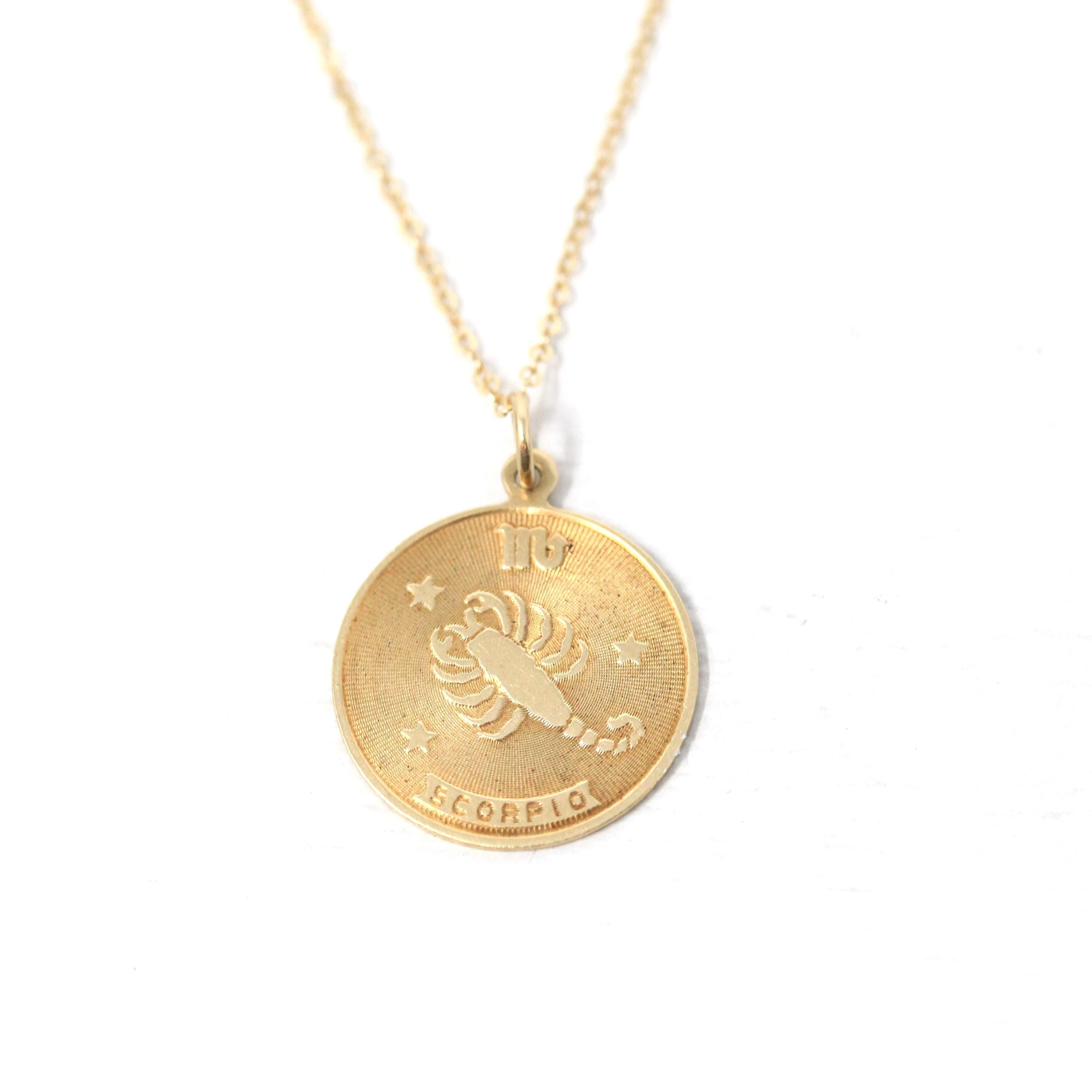Vintage Scorpio Pendant - Retro 14k Yellow Gold Scorpion Astrological Sign Charm Necklace - Circa 1970s Zodiac Water Element Fine Jewelry