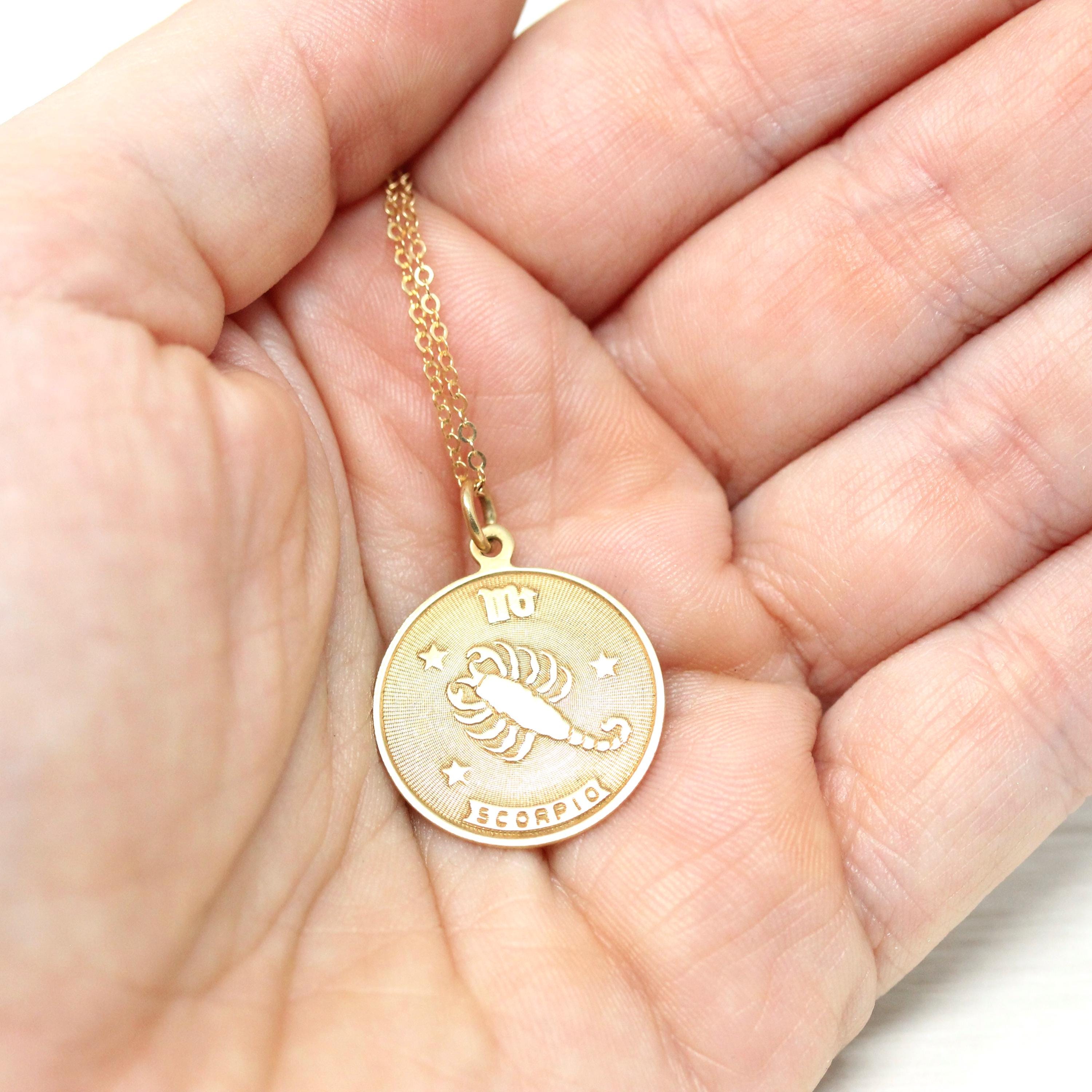 Vintage Scorpio Pendant - Retro 14k Yellow Gold Scorpion Astrological Sign Charm Necklace - Circa 1970s Zodiac Water Element Fine Jewelry