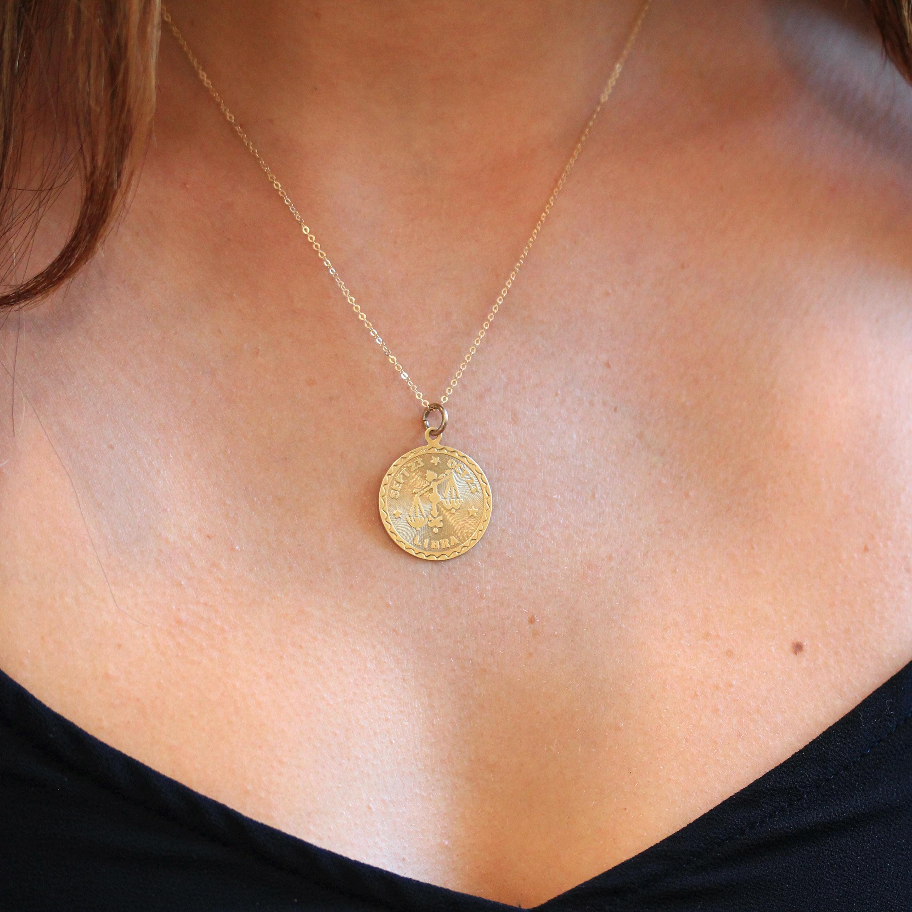 Vintage Libra Pendant - Retro 14k Yellow Gold Scales Astrological Sign Necklace - Circa 1970s Era Zodiac Celestial Air Element Fine Jewelry