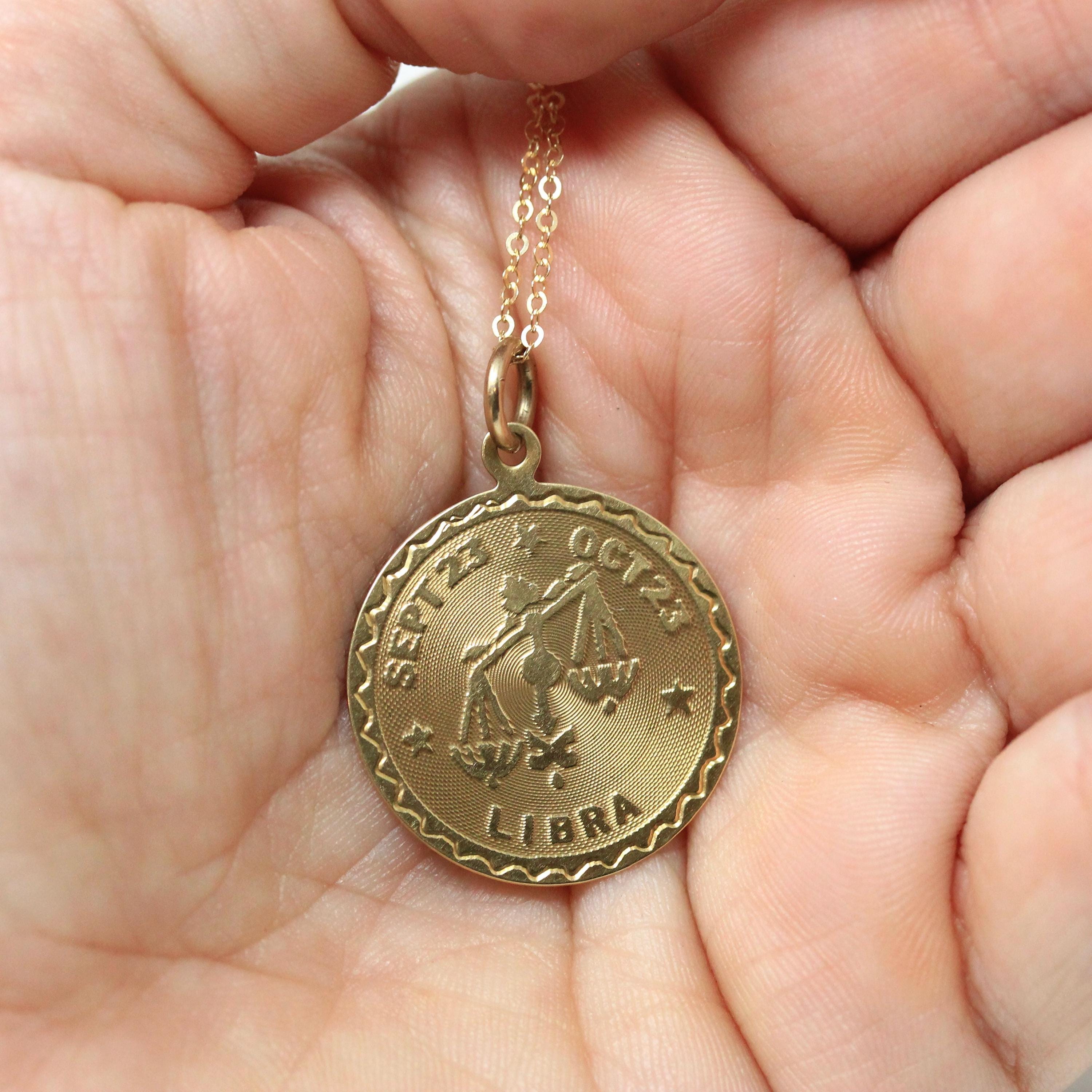 Vintage Libra Pendant - Retro 14k Yellow Gold Scales Astrological Sign Necklace - Circa 1970s Era Zodiac Celestial Air Element Fine Jewelry